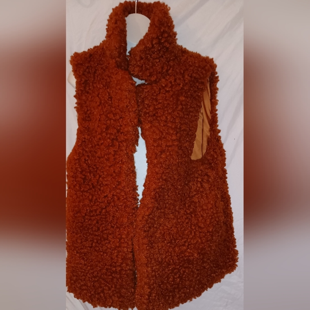 INC Faux Fur Orange Vest -Size L